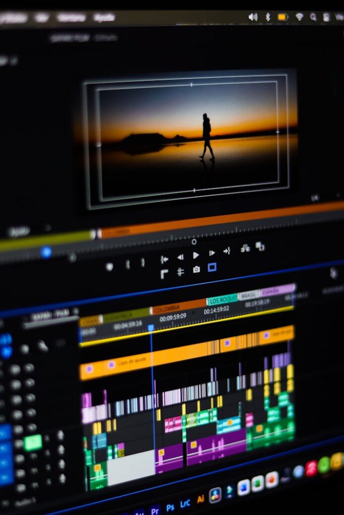 pexels photo 31718971 Close-up of video editing software interface on a computer monitor showing timeline and preview.
